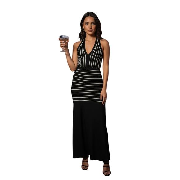 NWT Herve Leger Limited Ed Black & White Stripe Bandage Maxi Dress XS NWT Herve Leger Limited Ed Black & White Stripe Bandage Maxi Dress XS